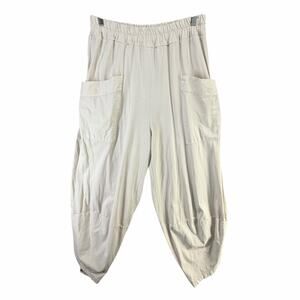 Stella Milani Harem Pants Women M Beige Tulip Hem Petal Cuff Relaxed Boho Baggy